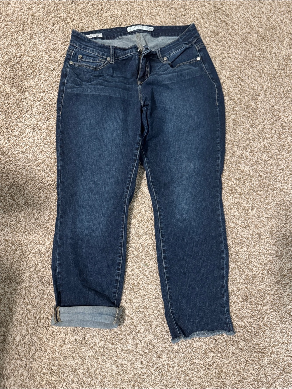 Women's Dark Blue Boyfriend Jeans with Rolled Hem